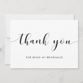 Elegante zwart-wit bruidsmeisje bedankkaart kaart (Voorkant)