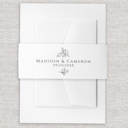 Elegante zwart & wit bruiloft botanische bladeren uitnodigingen wikkel