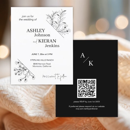 Elegante zwart-wit bruiloft budget uitnodiging flyer