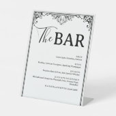 Elegante zwart-wit bruiloft Drinken Bar Menu Reclamebord Met Voetstuk (Voorkant)