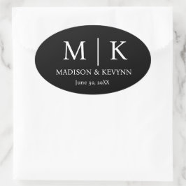Elegante zwart & wit bruiloft envelop afdichtingen ovale sticker