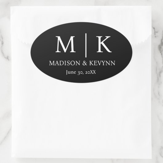 Elegante zwart & wit bruiloft envelop afdichtingen ovale sticker (Tas)