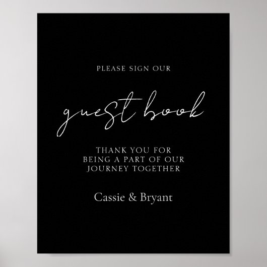 Elegante zwart-wit bruiloft Gast Boek teken Poster (Voorkant)