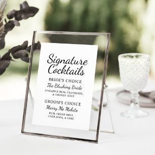 Elegante zwart wit bruiloft handtekening cocktails menu
