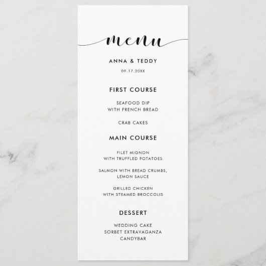 Elegante zwart-wit bruiloft menukaart (Voorkant)