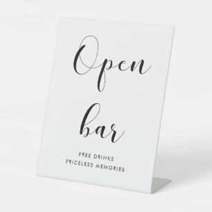 Elegante zwart-wit bruiloft open bar reclamebord met voetstuk