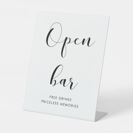 Elegante zwart-wit bruiloft open bar reclamebord met voetstuk (Voorkant)