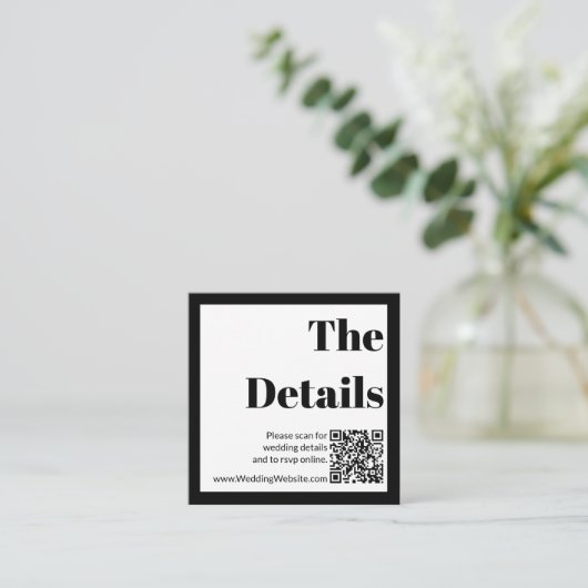 Elegante zwart-wit bruiloft QR-code Informatiekaartje (Staand voorkant)