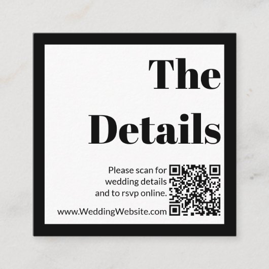 Elegante zwart-wit bruiloft QR-code Informatiekaartje (Voorkant)