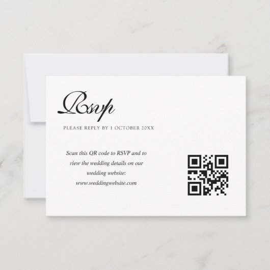 elegante zwart-wit bruiloft QR code rsvp kaart (Voorkant)