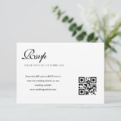 elegante zwart-wit bruiloft QR code rsvp kaart (Staand voorkant)