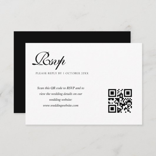 elegante zwart-wit bruiloft QR code rsvp kaart (Voorkant / Achterkant)