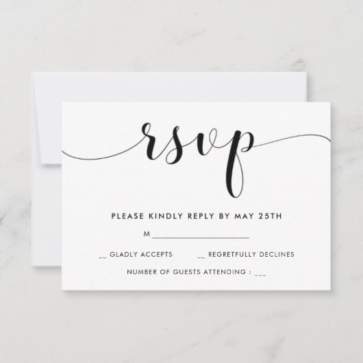 Elegante zwart-wit bruiloft RSVP kaart (Voorkant)