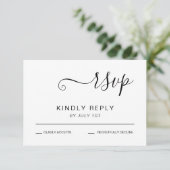 Elegante zwart-wit bruiloft RSVP kaartje (Staand voorkant)