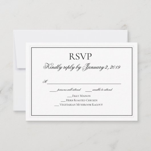 Elegante zwart-wit bruiloft RSVP Kaartje (Voorkant)