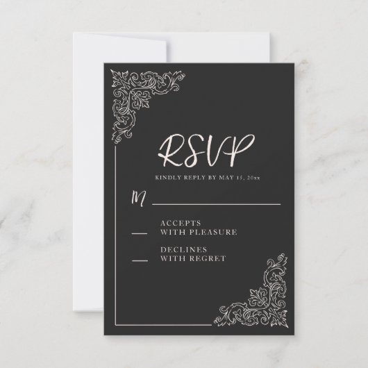 Elegante  Zwart Wit bruiloft RSVP Kaartje (Voorkant)