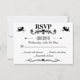 Elegante zwart-wit bruiloft RSVP kaartje