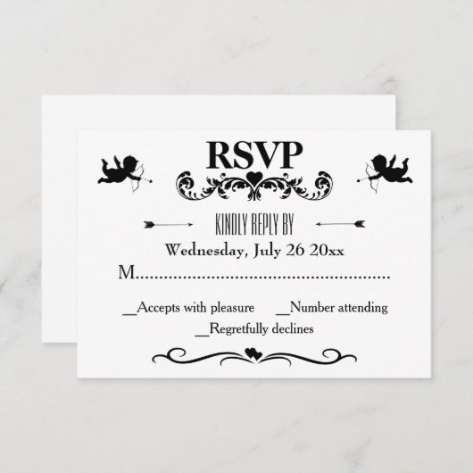 Elegante  zwart-wit bruiloft RSVP kaartje (Voorkant / Achterkant)