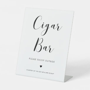 Elegante zwart-wit bruiloft sigaar bar reclamebord met voetstuk