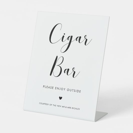 Elegante zwart-wit bruiloft sigaar bar reclamebord met voetstuk (Voorkant)
