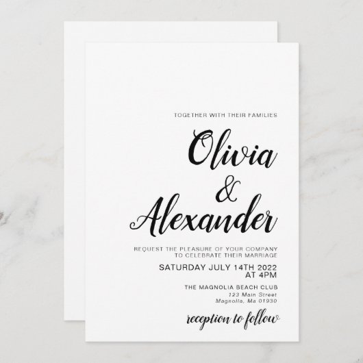 Elegante zwart-wit bruiloft uitnodiging (Voorkant / Achterkant)