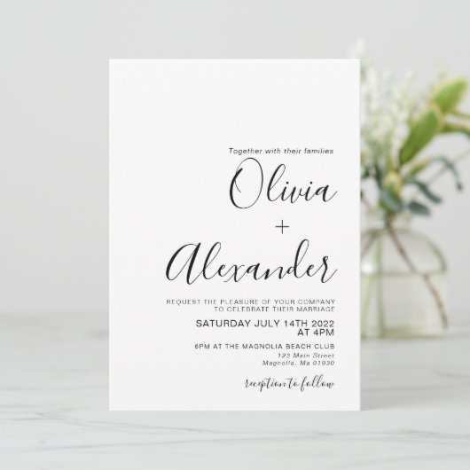 Elegante zwart-wit bruiloft uitnodiging (Staand voorkant)