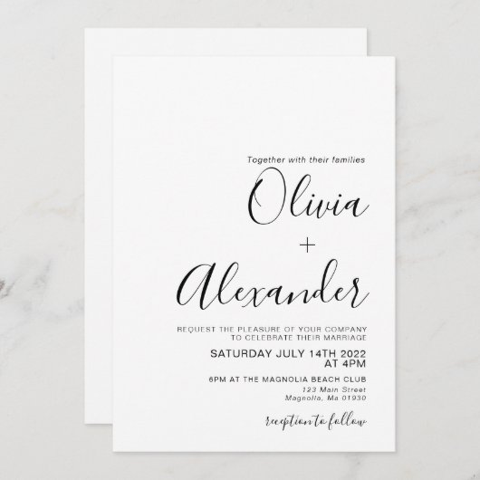 Elegante zwart-wit bruiloft uitnodiging (Voorkant / Achterkant)