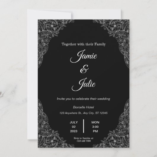 Elegante zwart-wit bruiloft uitnodiging (Voorkant)