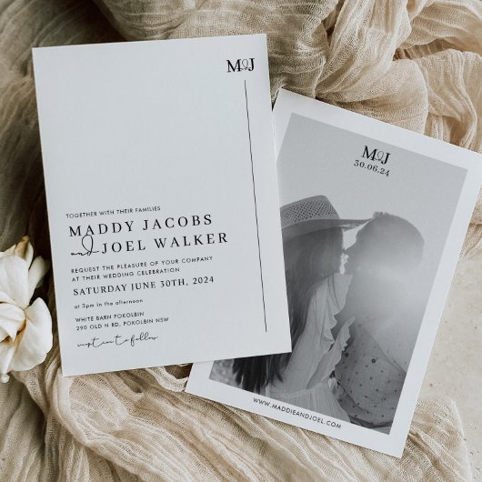 Elegante zwart-wit bruiloft uitnodiging MADDY