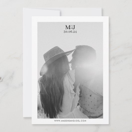 Elegante zwart-wit bruiloft uitnodiging MADDY (Achterkant)
