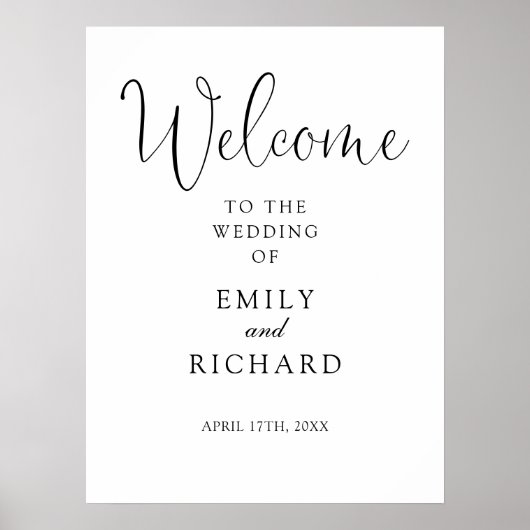 Elegante zwart-wit bruiloft welkom teken poster (Voorkant)