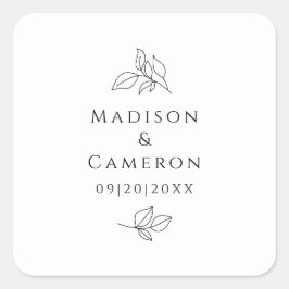 Elegante zwart & wit bruiloften laat namen datum vierkante sticker