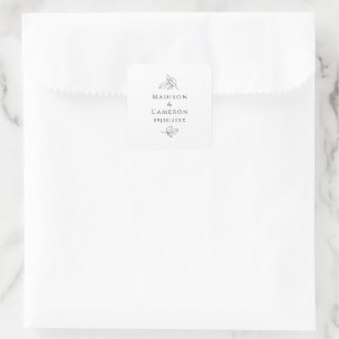 Elegante zwart & wit bruiloften laat namen datum vierkante sticker