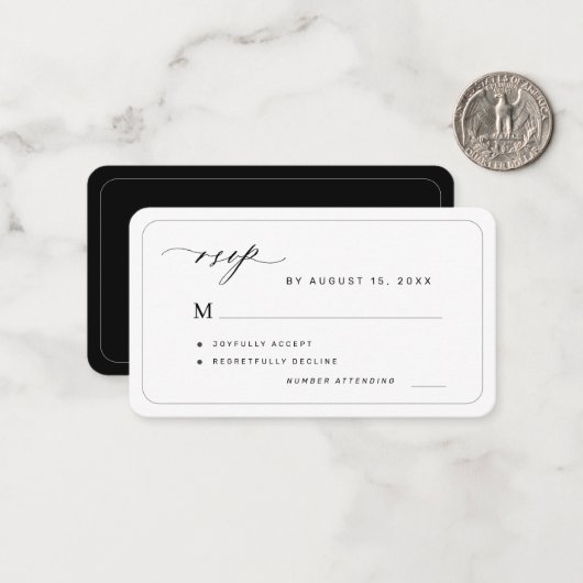 Elegante zwart-wit budget bruiloft RSVP Notitiekaartje (Voorkant / Achterkant in situ)