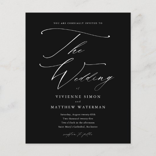 Elegante zwart-wit budget bruiloft uitnodiging (Voorkant)