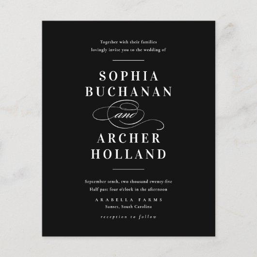 Elegante zwart-wit budget bruiloft uitnodigingen (Voorkant)
