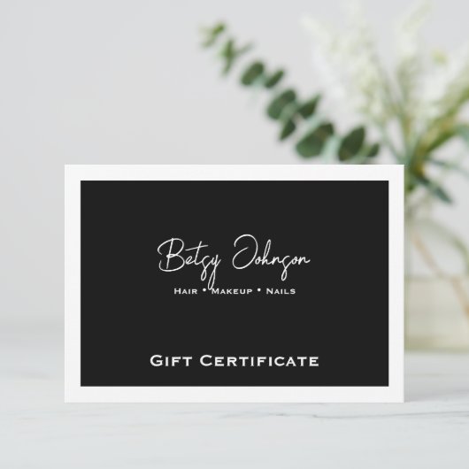 Elegante zwart-wit cadeaubon Kaart (Staand voorkant)