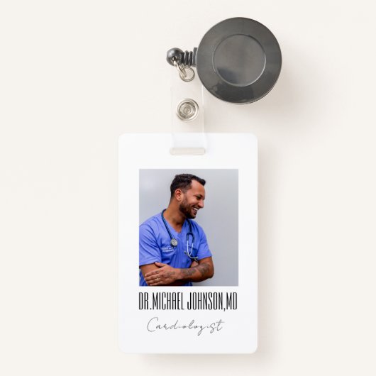 Elegante zwart-wit cardioloog arts foto badge (Voorkant met intrekbare)