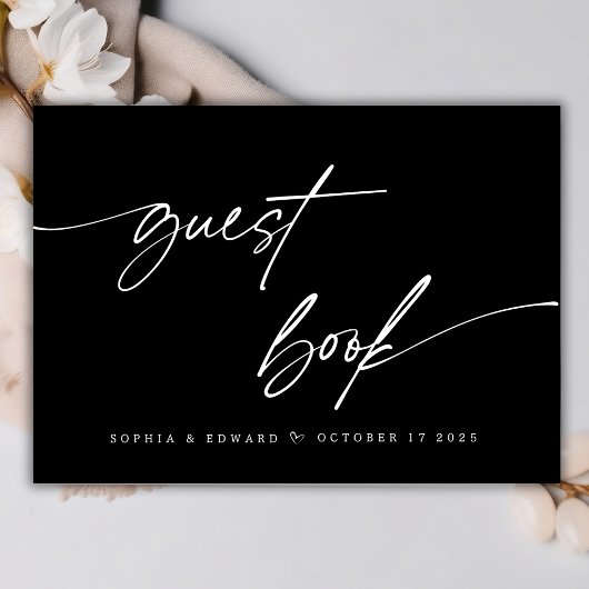 Elegante zwart-wit chique kalligrafie bruiloft gastenboek