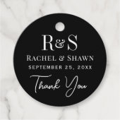 Elegante zwart-wit chique moderne monogram bruilof bedankjes labels (Voorkant)