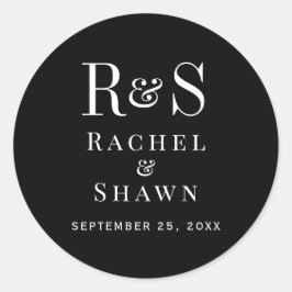 Elegante zwart-wit chique moderne monogram bruilof ronde sticker