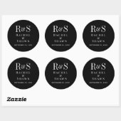 Elegante zwart-wit chique moderne monogram bruilof ronde sticker (Vel)