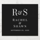 Elegante zwart-wit chique moderne monogram bruilof sparkling wijnetiket (Enkel label)