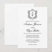 Elegante zwart-wit crest monogram bruiloft kaart (Voorkant / Achterkant)