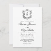 Elegante zwart-wit crest monogram bruiloft kaart (Voorkant)