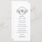 Elegante zwart-wit crest monogram bruiloft menu (Voorkant / Achterkant)