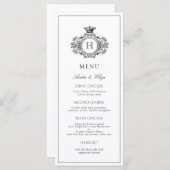 Elegante zwart-wit crest monogram bruiloft menu (Voorkant / Achterkant)