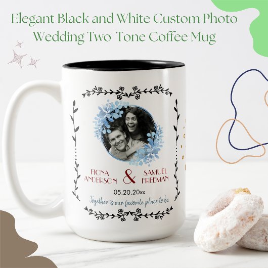 Elegante Zwart-Wit Custom Photo Wedding Tweekleurige Koffiemok