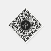 Elegante zwart-wit Damask Scroll Monogrammed Servetten (Hoek)