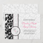 Elegante zwart-wit damasks bruiloft kaart (Voorkant / Achterkant)